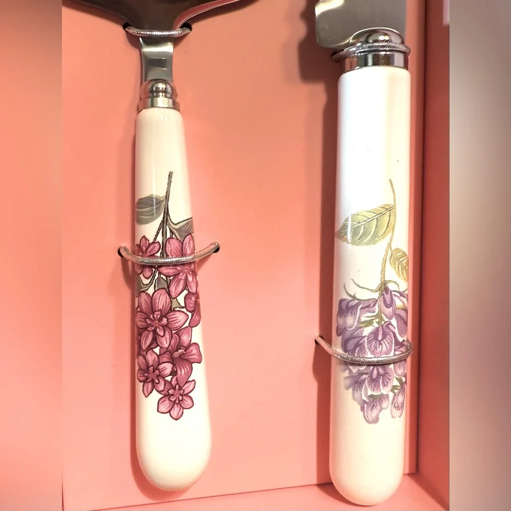 Grace NWT Beautiful Floral Porcelain Cake Knife & Server Set